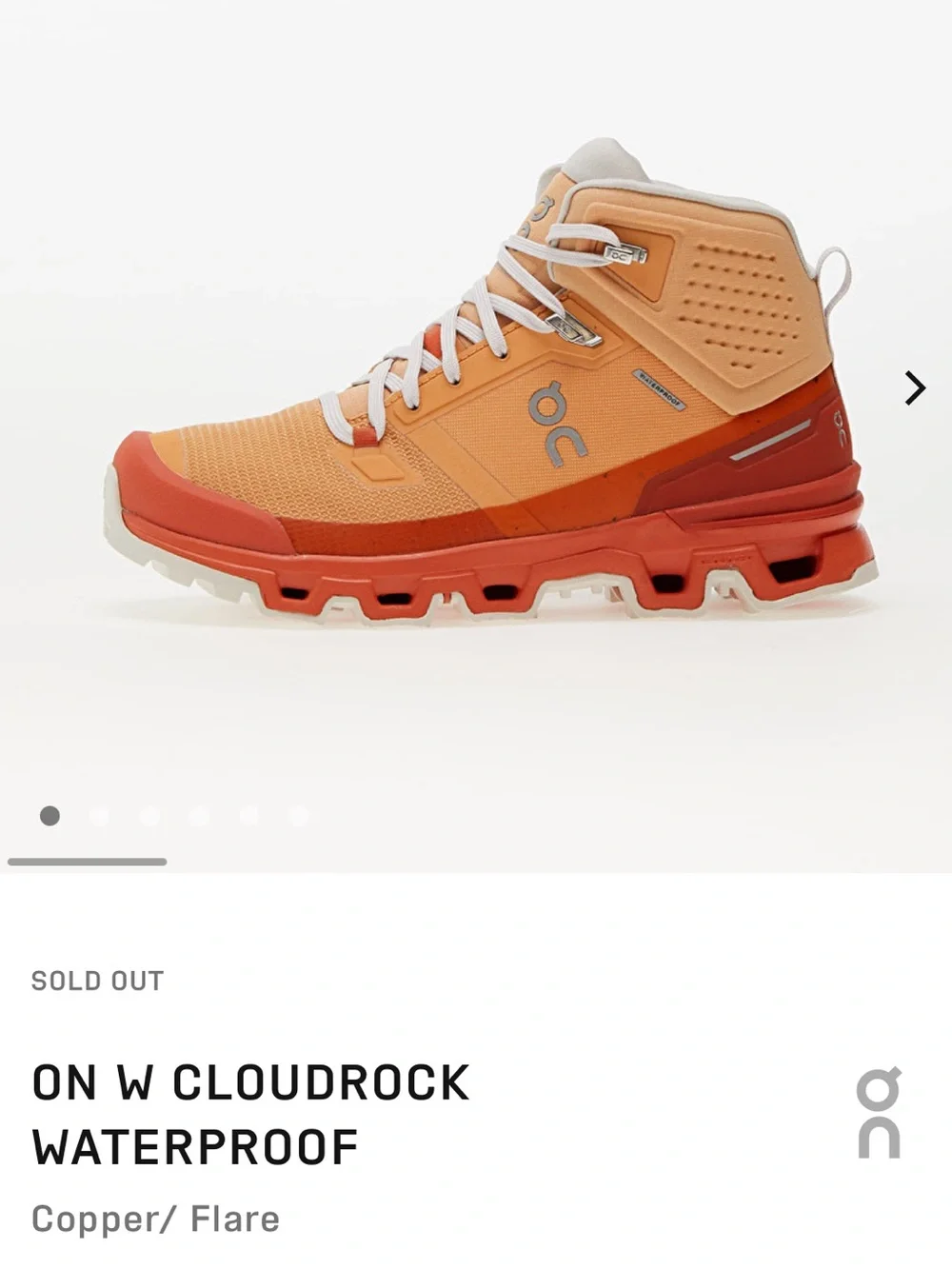 ON W CLOUDROCK 2 hiking  WATERPROOF  Copper/ Flare  size 9.5 gently used